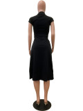SC Solid Color Zipper Split Midi Dress QODY-6077