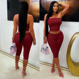 SC Solid Color Wrap Chest Top Two Piece Shorts Set MZ-26006