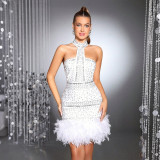 SC Hot Drill Feather Patchwork Midi Dress CYA-902384