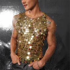 SC Men's Sequined Sexy Hollow Out Tank Top GZYY-W25109