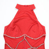 SC Hot Drill Waist Chain Solid Color Two Piece Pants Set CYA-902399