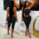 SC Solid Color Wrap Chest Top Two Piece Shorts Set MZ-26006