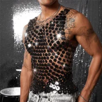 SC Men's Sequined Sexy Hollow Out Tank Top GZYY-W25109