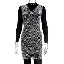 SC Sexy Mesh Sparkle Diamond Fishnet Mini Dress GZYY-1002