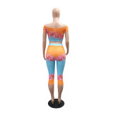 SC Print Crop Top Seventh Pants Two Piece Set CYA-902414