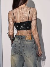 SC Fishnet Rhinestone Sexy Cutout Beach T-Shirt GZYY-W1122-3