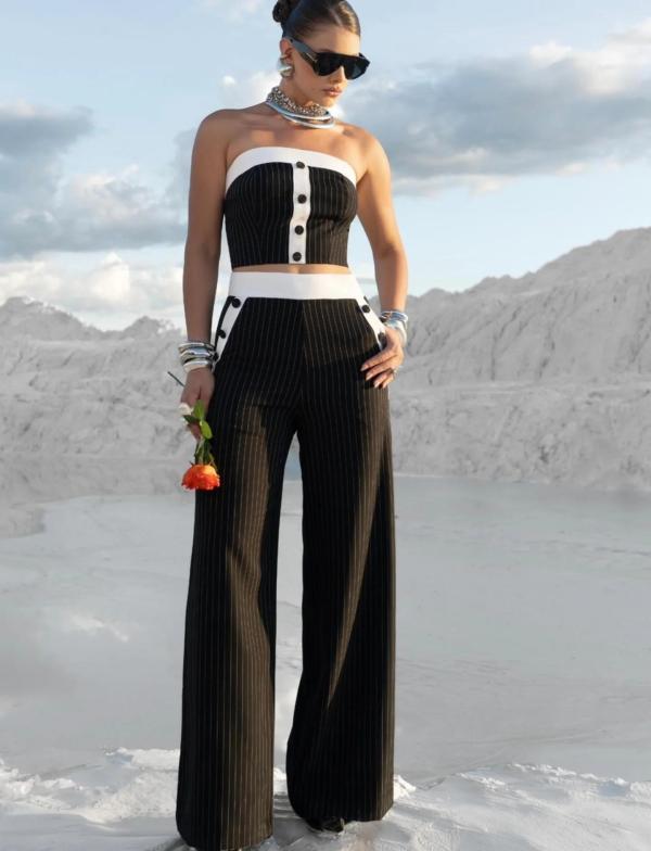 SC Contrast Color Stripe Two Piece Pants Set QODY-6078
