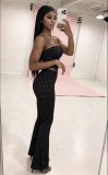 SC Polka Dot Print Wrap Chest Top Pant Suit(With Headscarf) TK-6355