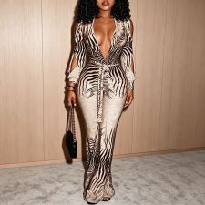 SC Deep V Neck Print Hollow Out Jumpsuit SHD-9991