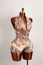 SC Deep V Neck Tie Up Two Piece Shorts Set YWXS-K25L602