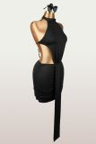 SC Solid Color Patchwork Hollow Out Mini Dress GXIY-K26L2179