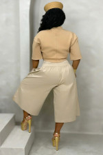 SC Solid Color Ruched Loose Trousers SH-391585