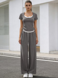 SC Short Sleeve Sport Top Wide Leg Pants 2 Piece Set SSNF-211525