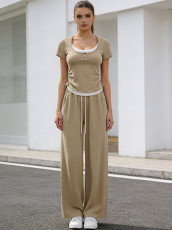 SC Short Sleeve Sport Top Wide Leg Pants 2 Piece Set SSNF-211525