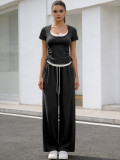 SC Short Sleeve Sport Top Wide Leg Pants 2 Piece Set SSNF-211525