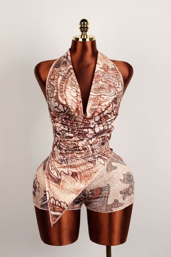 SC Deep V Neck Tie Up Two Piece Shorts Set YWXS-K25L602
