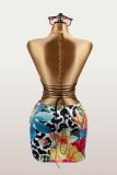 SC Contrast Color Print Sling Mini Dress YWXS-K25L1395