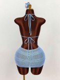 SC Deep V Neck Halterneck Hollow Out Mini Dress GXIY-K26L2480