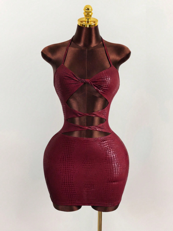 SC Solid Color Hollow Out Bodycon Dress GXIY-K26L2572