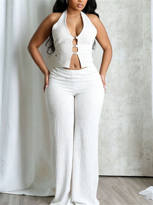 SC Backless V Neck Halterneck 2 Piece Pants Set YWXS-L45650
