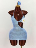 SC Deep V Neck Halterneck Hollow Out Mini Dress GXIY-K26L2480