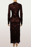 SC Mesh Print See Through Spli Maxi Dress YWXS-K25L1759