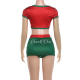 SC Letter Print Short Sleeve 2 Piece Shorts Set XEF-K6S11031A