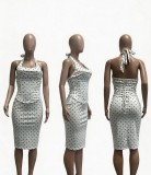 SC Halterneck Polka Dot Print Midi Dress(YMEF-59112