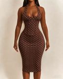 SC Halterneck Polka Dot Print Midi Dress(YMEF-59112