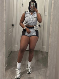 SC Stripe Print Zipper Two Piece Shorts Set CH-26026