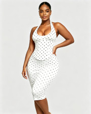 SC Halterneck Polka Dot Print Midi Dress(YMEF-59112