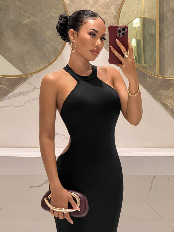 SC Solid Color Hollow Out Maxi Dress YWXS-K26L2134