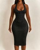 SC Halterneck Polka Dot Print Midi Dress(YMEF-59112