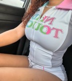 SC Letter Print Short Sleeve Two Piece Shorts Set GNJF-WW00322