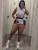 SC Stripe Print Zipper Two Piece Shorts Set CH-26026