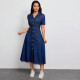 SC Plus Size Single Breasted Button Short Sleeve Denim Maxi Dress GDAM-218820