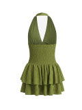 SC Solid Color V Neck Ruffles Mini Dress HNIF-ZM030
