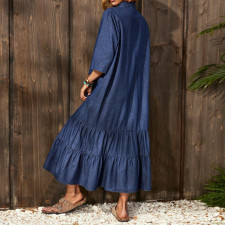 SC Denim Half Sleeve Loose Maxi Dress GDAM-218936