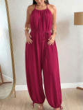 SC Solid Color Halterneck Backless Loose Jumpsuit HNIF-ZM026