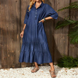 SC Denim Half Sleeve Loose Maxi Dress GDAM-218936