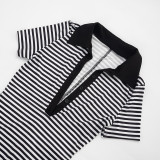 SC Stripe Print Lapel Seventh Jumpsuit MXBF-D26JP197