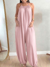 SC Solid Color Halterneck Backless Loose Jumpsuit HNIF-ZM026