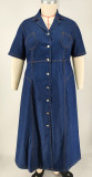 SC Plus Size Single Breasted Button Short Sleeve Denim Maxi Dress GDAM-218820