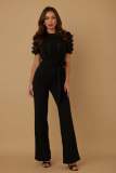SC Short Sleeve Patchwork Wide Leg Jumpsuit OSM-4504
