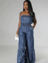 SC Fashion Sling Denim Wide Leg Jumpsuit GXRF-QC161