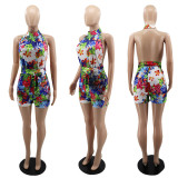 SC Print Halterneck Tie Up Romper GYLY-9669