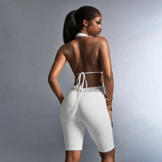 SC Lace Patchwork Deep V Neck Seventh Jumpsuit MXBF-J26JP216