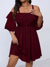 SC Plus Size Ruffles Off Shoulder Midi Dress GAWE-6764