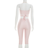 SC Solid Color Hollow Out Seventh Pants Two Piece Set GDSF-C26ST219