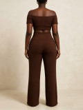 SC Off Shoulder Ruched Top Wide Leg Pants Suit HNIF-SY038